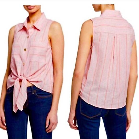 Michael Michael Kors Pink Front Tie Blouse Linen Blend XL Casual Preppy Summer - Picture 1 of 5